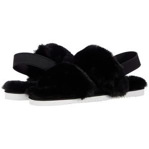 DV Dolce Vita Women Slingback Treaded Slippers Pattel Size US 6 Black Faux Fur